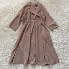 Te chichi　薄手ノーカラーコート　F　ウエストゴム　ベージュ◆A1378
