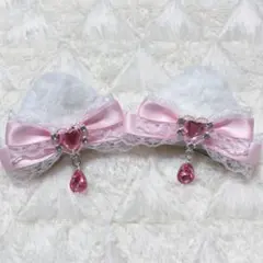 ♡ 猫耳 ヘアクリップ 髪飾り レース 薄ピンク ハート ♡