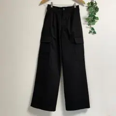 黒 ワークパンツ カジュアル ベイカーパンツ ワイドパンツ ブラック カーゴ