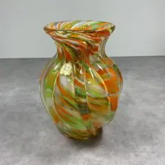 ヴィンテージ ガラス ベース マーブル 花器 花瓶 ビンテージ レトロ