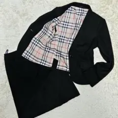 バーバリー　アンゴラ混　スーツ　セットアップ　スカート　ノバチェック　黒　38