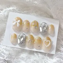 ネイルチップ オレンジネイル 韓国ネイル 量産型　メンカラ　推し活　リボン