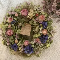 アナベルと小花のドライフラワーリース直径約20cmのサムネイル