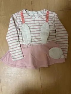 うさぎ耳付きストライプＴシャツ 110cm