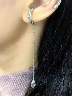 2way シルバークリスタルドロップ イヤーカフ