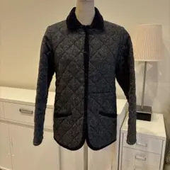 グレー キルティングジャケット コーデュロイ襟
