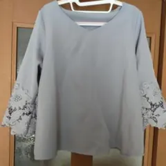 レース装飾付きVネック五分袖トップス
