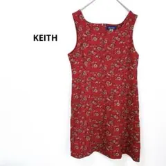 KEITH キース　花柄ワンピース 赤 ノースリーブ 春夏　上品　後ろジッパー