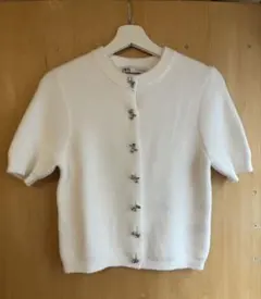 ZARA ホワイト 半袖ニット　リボン
