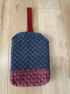 【訳あり】ファミリア風　紺×赤チェックのシューズケース　ハンドメイド