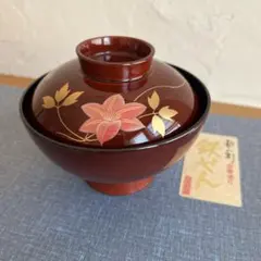 会津塗 蓋付椀 鉄仙蒔絵 漆器　5個