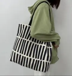 ストライプトートバッグ ホワイトとブラック