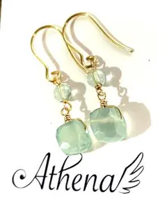 天然石ペパーミントカルセドニーキューブカット＆フローライトピアス