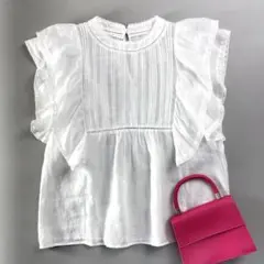 美品 スローブイエナ 24SS ラミーフリルピンタックブラウス 白