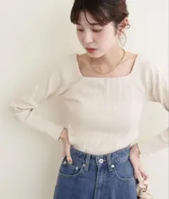 natural couture スクエアネックランダムテレコトップスのサムネイル