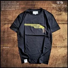 ピストルデザイン ロゴ プリント Tシャツ ブラック ロック ストリート L