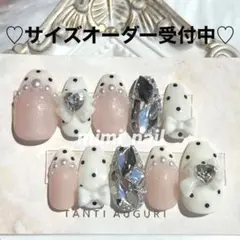 オーダーネイルチップ 韓国 ワンホン 量産 フレンチガーリー 埋めつくし ドット