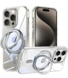iPhone15ProMaxケースMagSafe対応 360°回転スタンドクリア