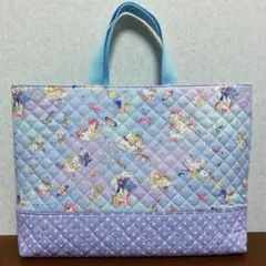 ハンドメイド　レッスンバッグ　絵本カバン ユニコーン柄　水色グラデーション