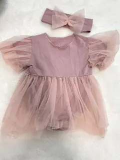 ベビーワンピースとヘアバンドセット　ベビードレス