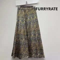 FURRYRATE フレアスカート ゴールド 青 花柄のサムネイル