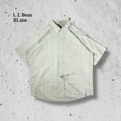 L.L.Bean ストライプ半袖BDシャツ グリーン古着