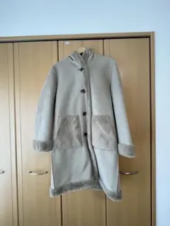 フリース フード付き ロングコート ベージュ