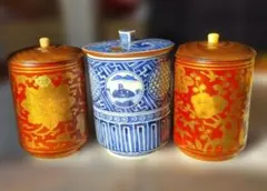 【新品未使用】清水焼 大湯呑染付蓋付 祥瑞 3個セット