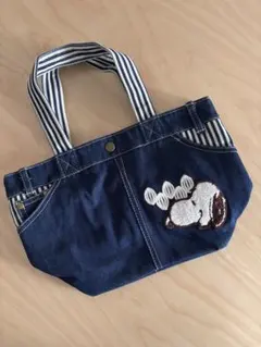 スヌーピーショコラ倉敷　サガラ刺繍ジーンズトートバッグ SNOOPY バッグ