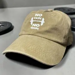 新品☆キャップ 帽子 no pain no gainトレーニング 筋トレ カーキ
