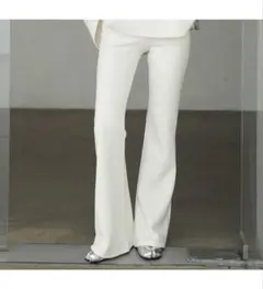 ダークエンジェル　春夏ダンボールニット フレアパンツ　短めMアイボリー