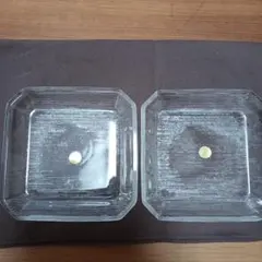 HOYA クリスタル ガラス角皿 2枚セット 昭和レトロ