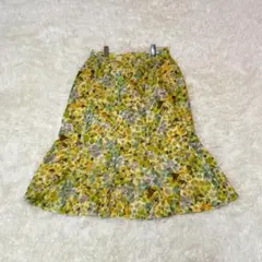 美品✨ 花柄 フレア スカート イエロー Aライン 総柄 ボタニカル 春 夏のサムネイル