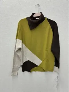 SCOT CLUB アシンメトリックニット 茶×マスタード オシャレ