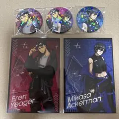 進撃の巨人　エレン&ミカサ　サイバーパンク　ホログラム缶バッジ&特典ポストカード