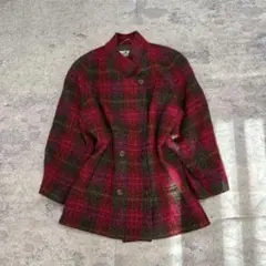 80s vintage レトロチェック ダブルボタン ロングジャケット 上品