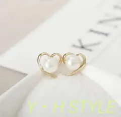 ハート パール 韓国 ピアス No.A030