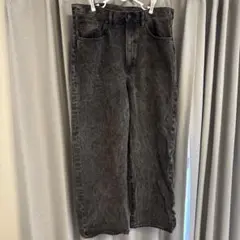 ダークグレー ワイドレッグデニムパンツ