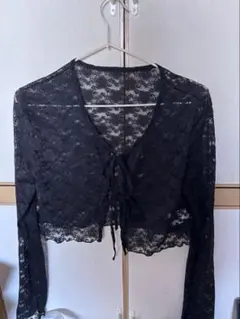 レース カーディガン ブラック M