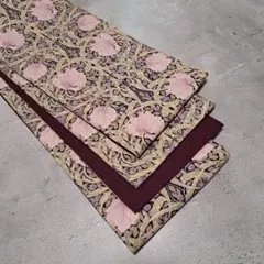 半幅帯　長尺　ウィリアムモリス　ピンパーネル×国産コットンリネン　葡萄色