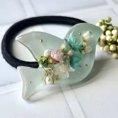ハンドメイド　レジン　鳥花ヘアゴム