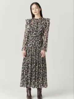 フレアイディー プリントプリーツラッフルワンピース