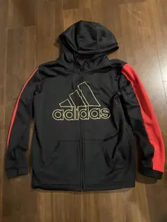 adidas フード付きパーカー 黒/赤　160cm