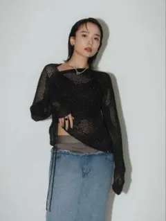 【knuthmarf】 asymmetry sheer lamé knit/黒のサムネイル