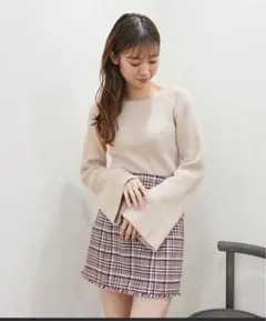 マジェスティックレゴン　ラメニットセーター　ピンクベージュ