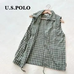 ユーエスポロ ベスト チェック柄 M グリーン コットン カジュアル
