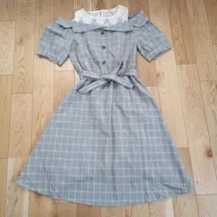 INGNI オフショルダーグレー系チェックワンピース M