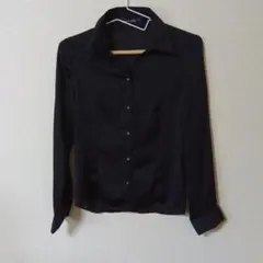 トップス　黒　長袖シースルーシャツ 　ボタン付き