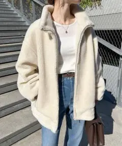 ウール混ボアスタンドコクーンブルゾン