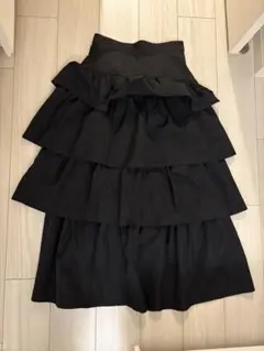 Ray BEAMS フリル付きロングスカート ブラック